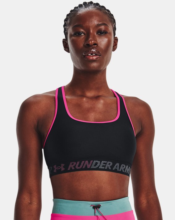 Women's Armour® Mid Crossback Pocket Run Sports Bra, Black, pdpMainDesktop image number 0